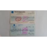 POP MUSIC, The Beatles, two George Harrison cheques, Expense a/c (1985) & Harrisongs Ltd (1988),