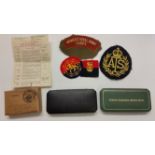 MILITARY, Womens Royal Army Corps selection, inc. cloth patches (4); two empty cases for medals (one