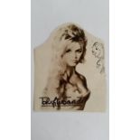 CINEMA, signed magazine photo by Brigitte Bardot, half-length, 4.5 x 5.5 (shaped), VG