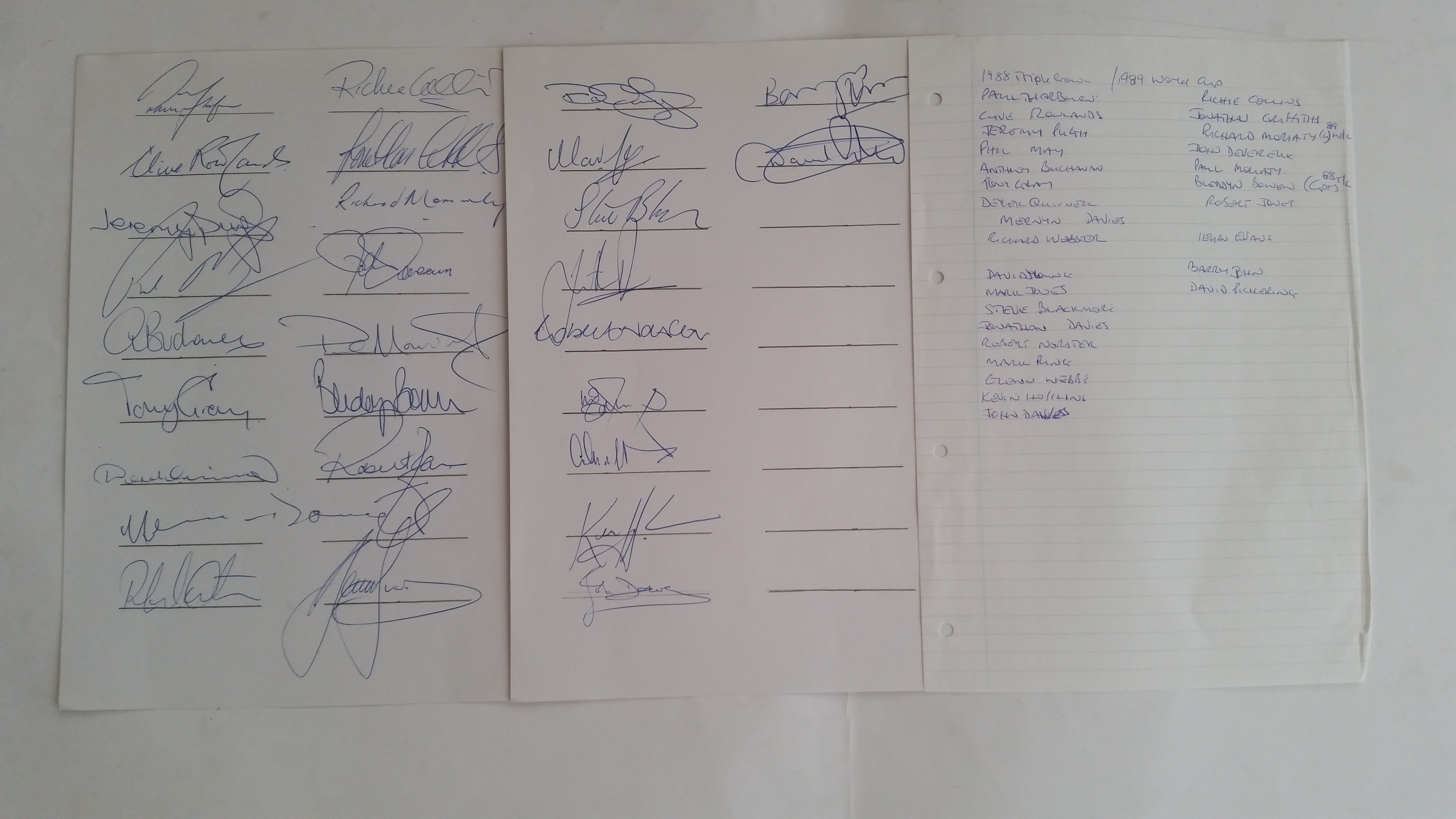 RUGBY UNION, signed white cards, multiple signed by Wales teams 1988 Triple Crown & 18/989 World Cup - Image 2 of 2