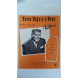 POP MUSIC, signed sheet music by Fats Domino, 3 Night a Week, VG