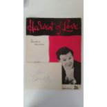 TELEVISION, signed blank card by Benny Hill with sheet music booklet for Harvest with Love, G to VG,