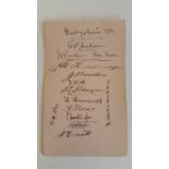CRICKET, signed album page by Derbyshire 1930, 13 signatures inc. Jackson, Parker, Bowden, Alderman,