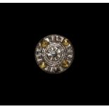 Large Frankish Silver Brooch with Gilt Bosses