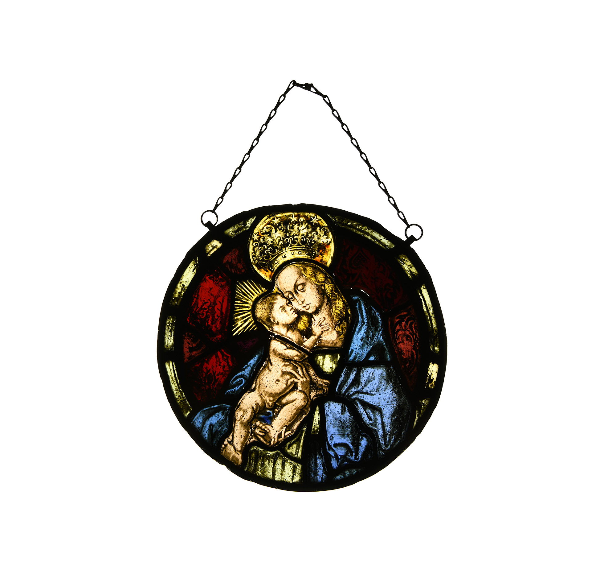 Medieval Virgin Mary and Child Stained Glass Roundel