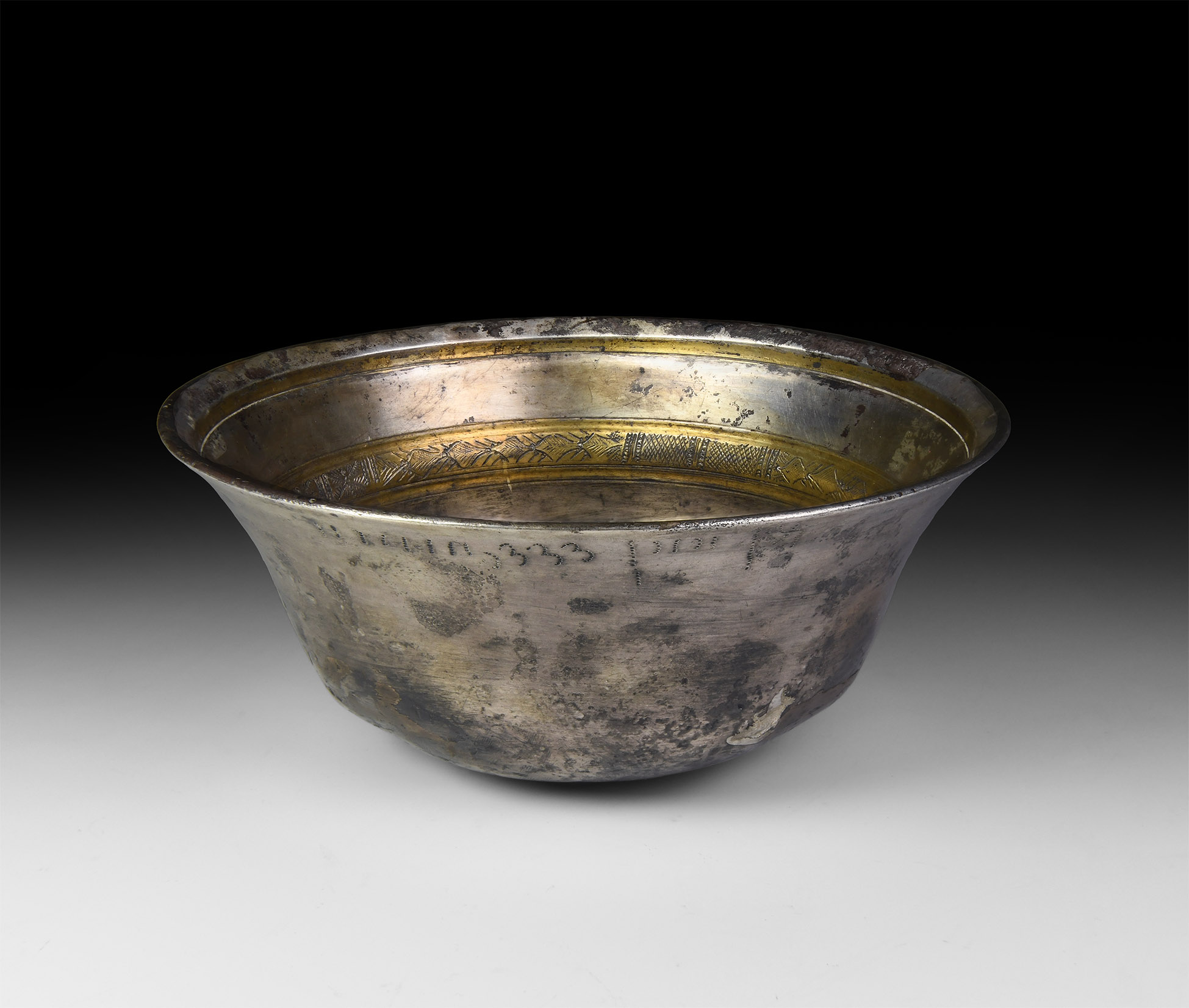 Greek Hellenistic Inscribed Gilt Silver Wine Cup