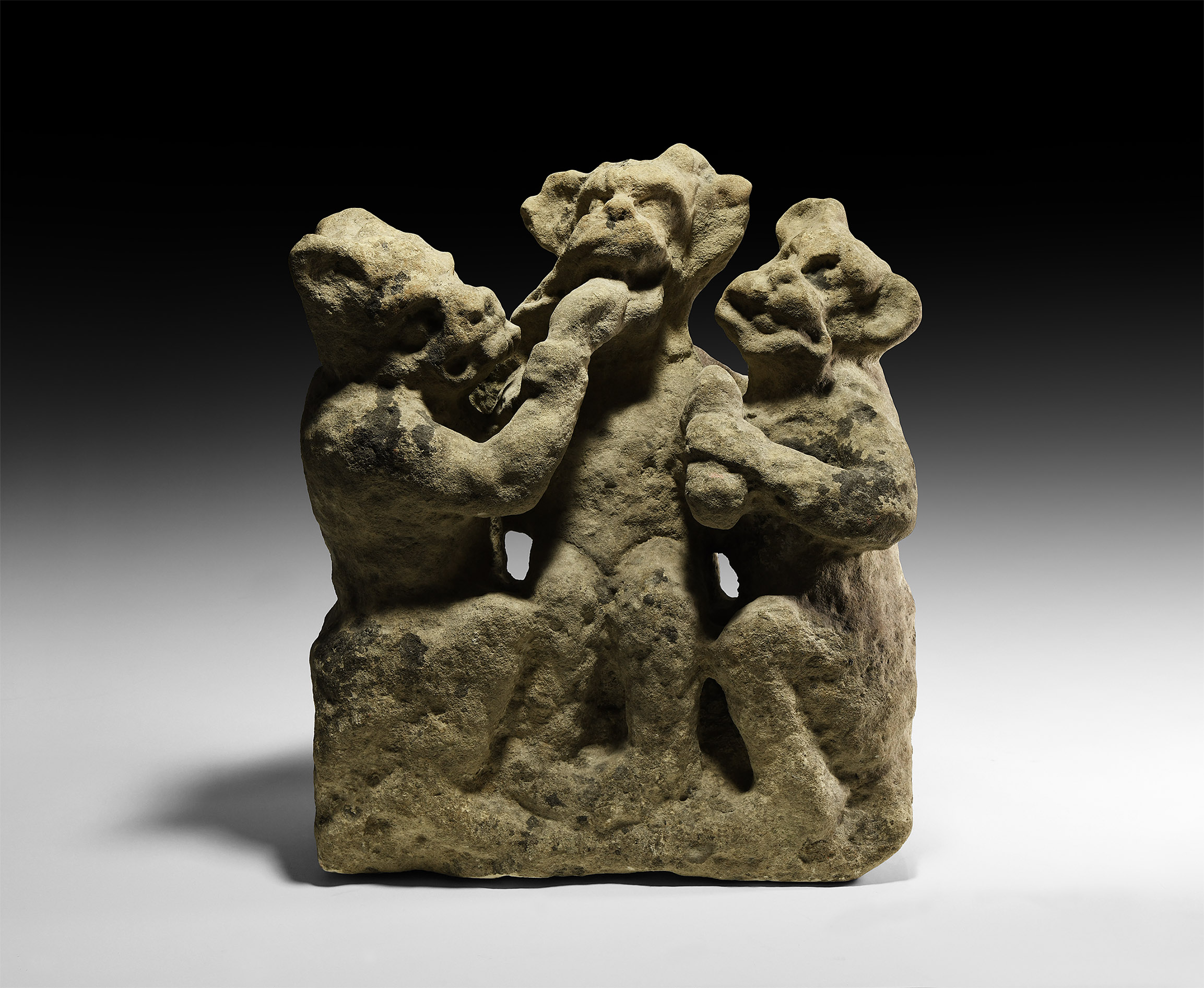 Large Medieval Sculpture of Three Demons