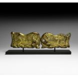 Chinese Ordos Gilt Bull Plaque Pair