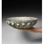 Large Roman Ribbed Green Glass Bowl