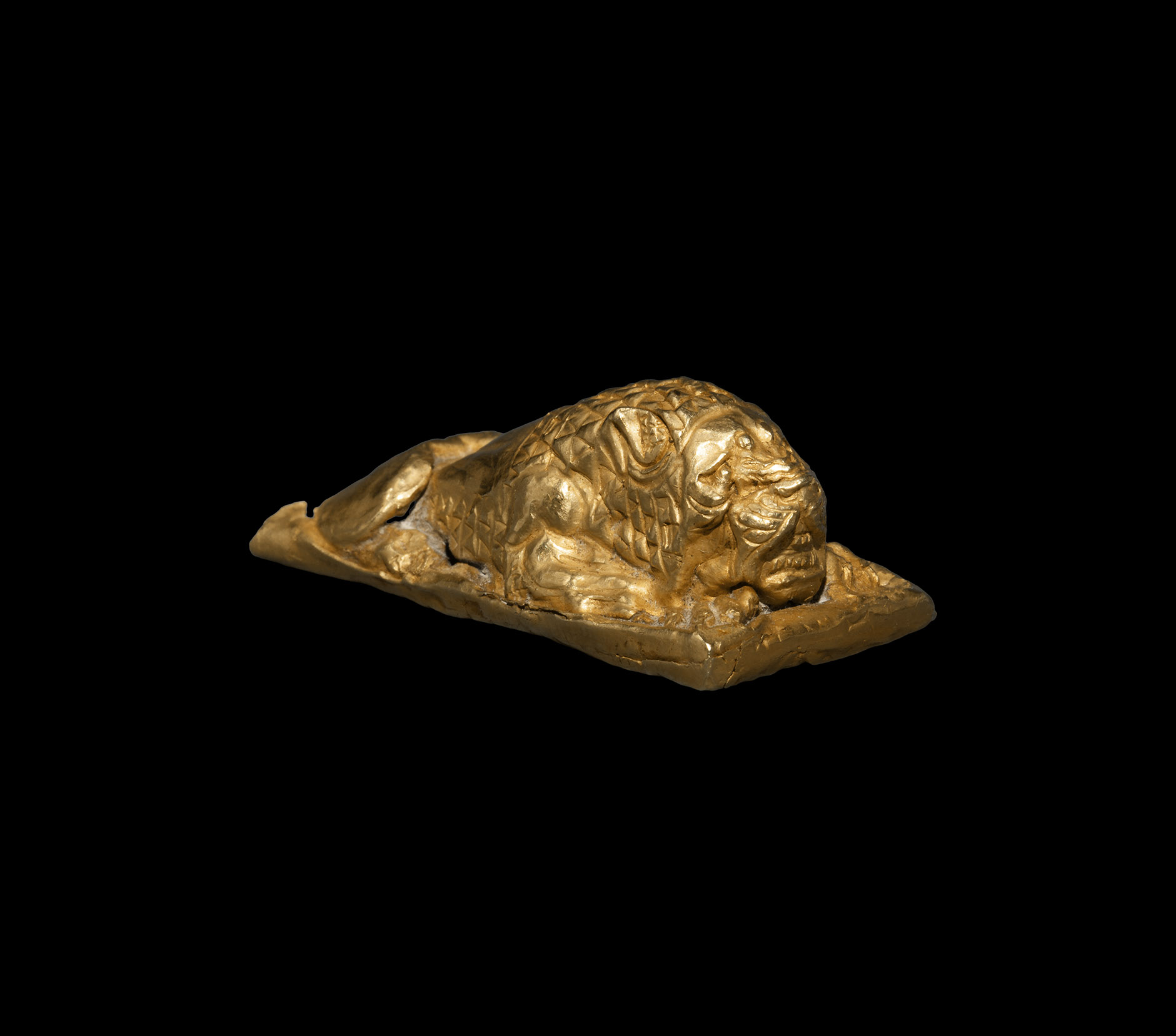 Graeco-Bactrian Gold Recumbent Male Lion Mount