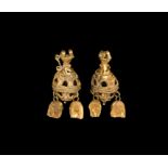 Roman Gold Elaborate Earring Pendant Pair