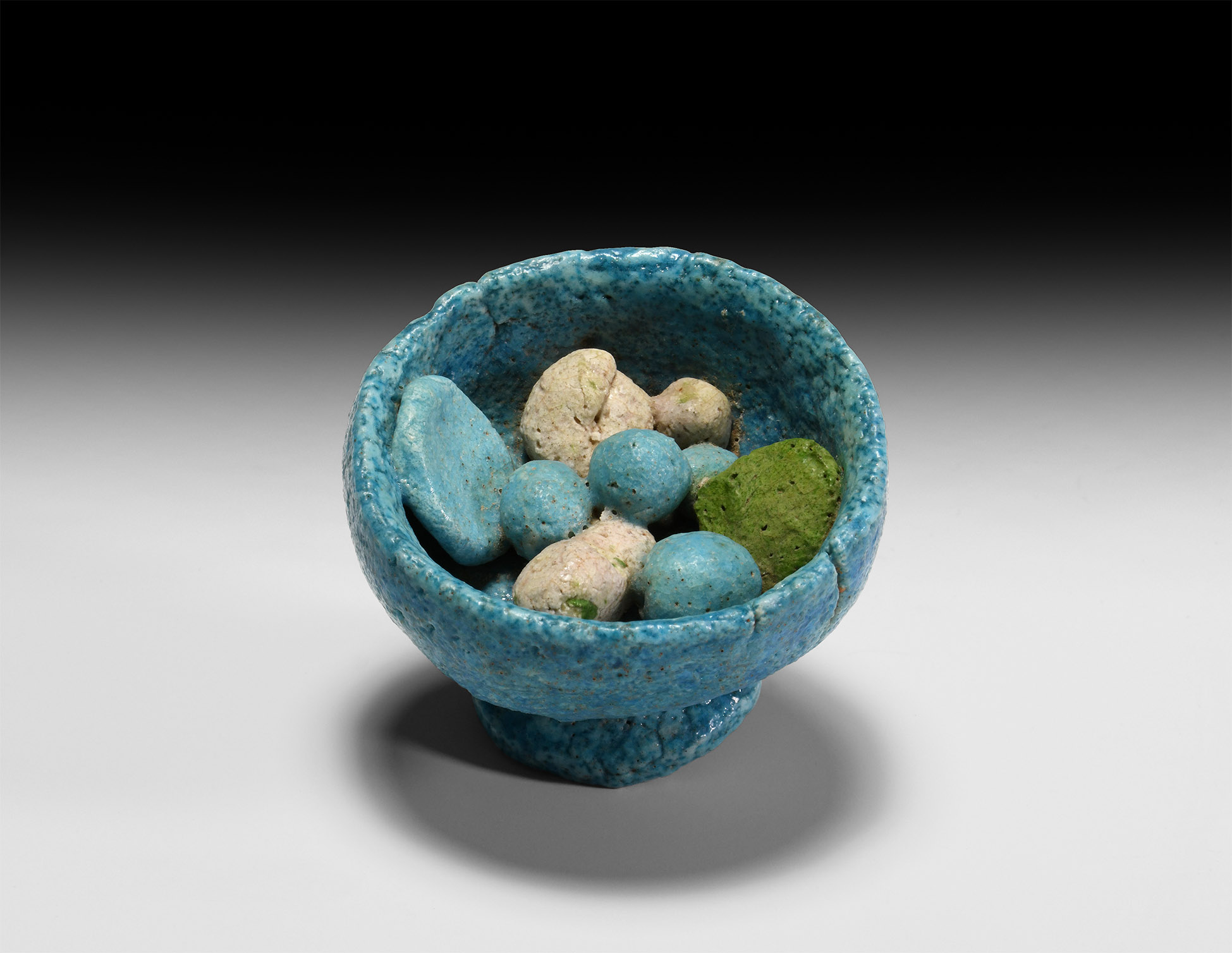 Egyptian Blue Glazed Bowl with Offerings