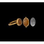 Roman Gold Ring with Palm Scene Gemstone