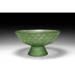 Sassanian Green Cut Glass Footed Vessel