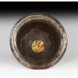 Hellenistic Silver Tulip-Shaped Cup with Gold Medallion of Demeter