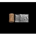 Cylinder Seal with Contest Scene and Symbol for Goddess Inanna