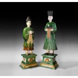 Large Chinese Ming Attendant Figure Pair