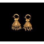 Greek Parthian Gold Bell-Shaped Earrings with Drops