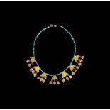 Hellenistic Gold and Turquoise Bead Necklace