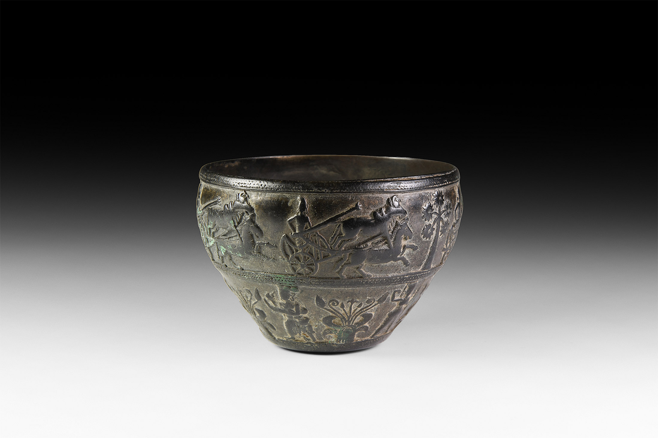 Bronze Bowl with Combat Scene