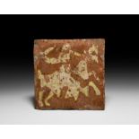 Medieval French Heraldic Tile with Knight on Horseback