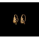 Greek Gold Eros Earring Pair