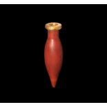 Egyptian Red Glass Kohl Pot with Gold Rim