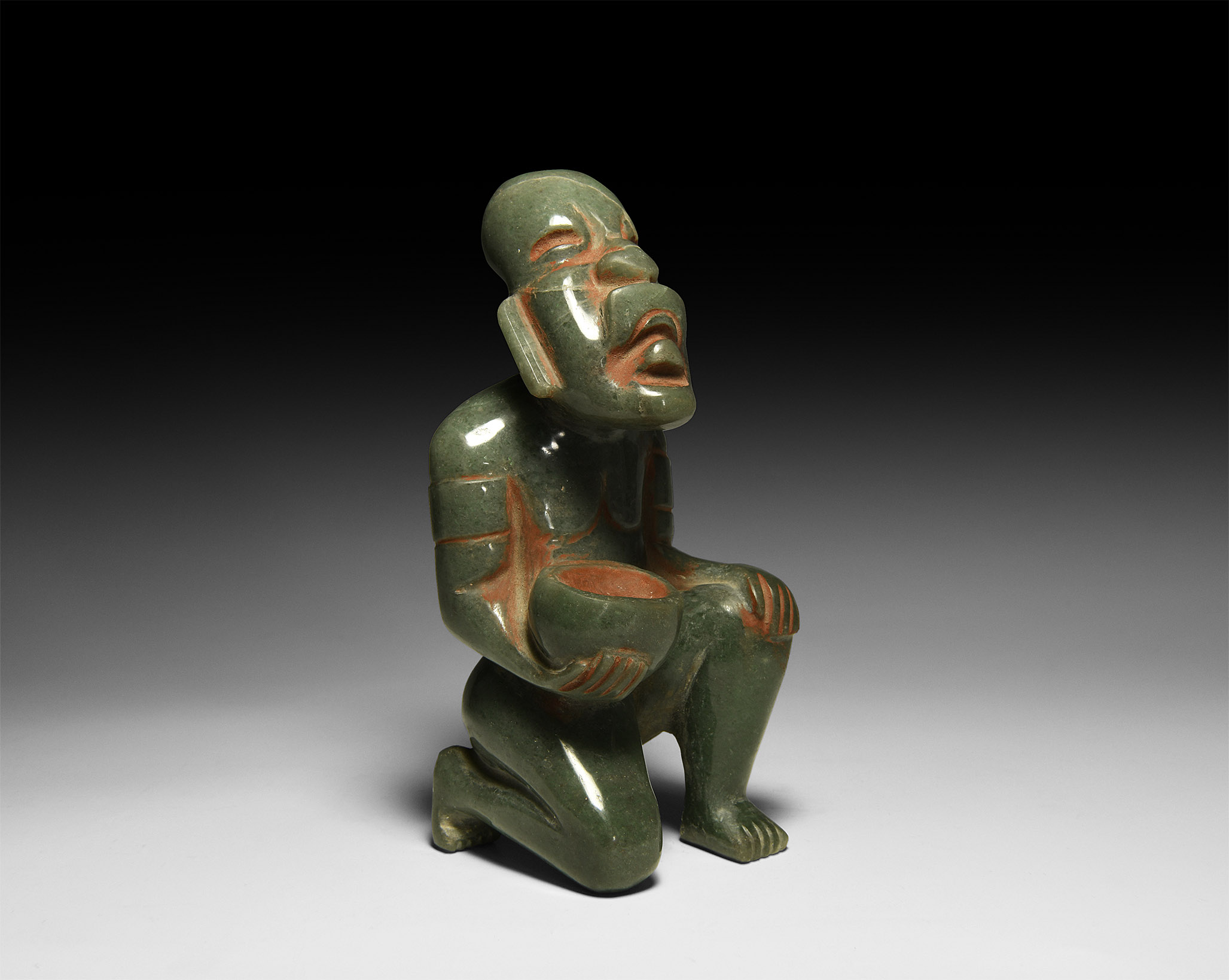 Olmec Jadeite Kneeling Figure with Bowl