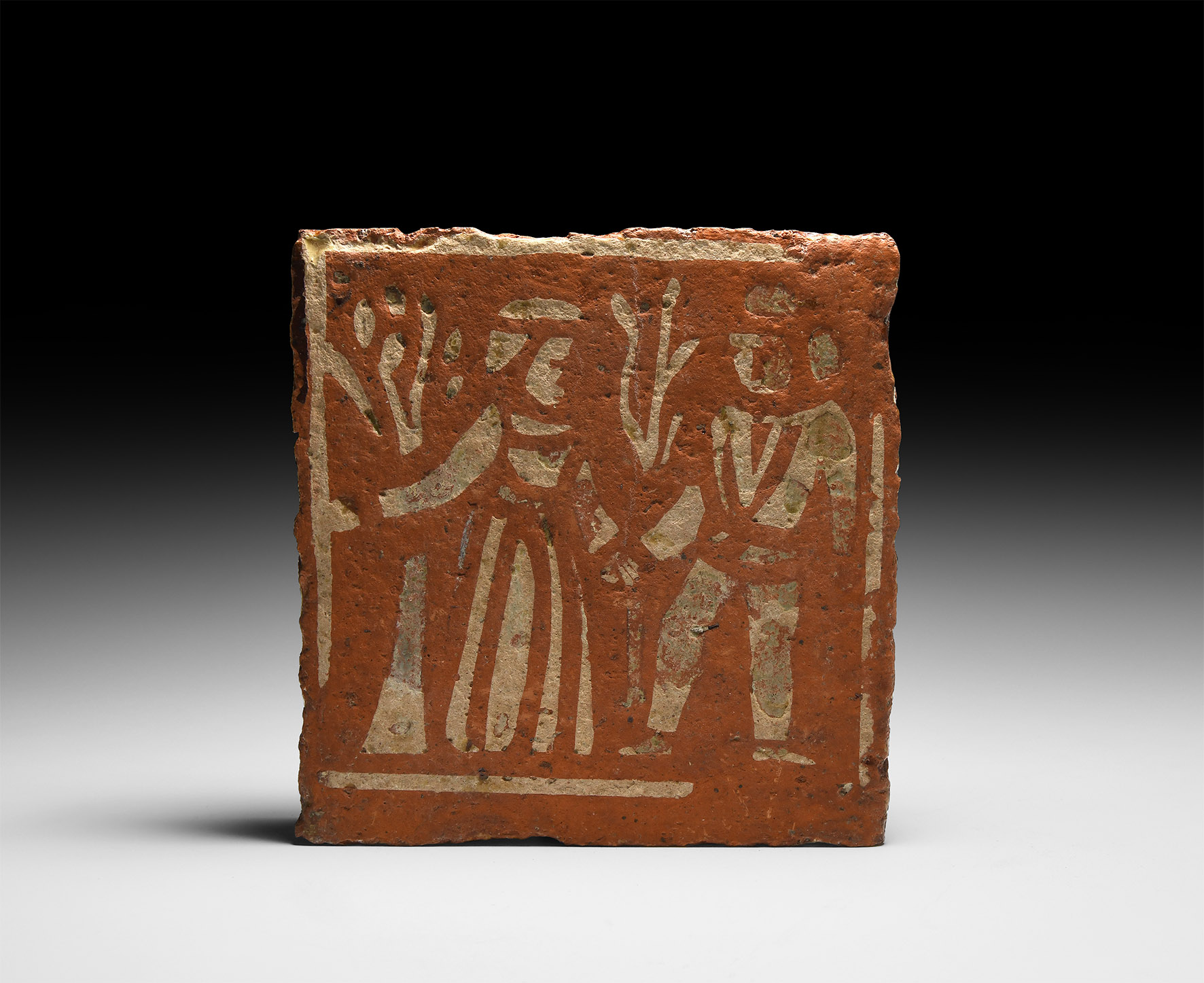 Medieval French Heraldic Tile with Loving Couple