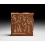 Medieval French Heraldic Tile with Loving Couple
