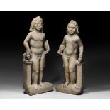 Roman Marble Harpocrates Statue Pair