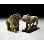 Medieval Lion and Bear Statue Pair