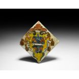 Medieval Armorial Maiolica Floor Tile from Piccolomini Library