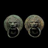 Very Large Roman Door Handle Pair with Lion Heads