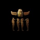 Egyptian Four Sons of Horus with Winged Scarab