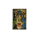 Medieval Stained Glass Panel with Temple Scene