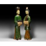 Chinese Ming Green-Glazed Offering Bearer Pair