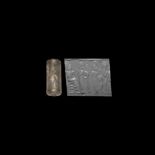 Akkadian Rock Crystal Cylinder Seal with Worship Scene