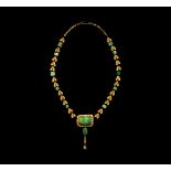 Graeco-Roman Gold and Emerald Necklace Element Set