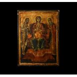 Greek Icon with Virgin and Child Enthroned with Saint John and Another Saint