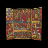 Large Ethiopian Triptych Icon with Virgin and Child and Saints