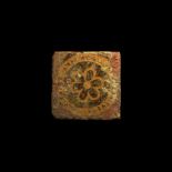 Medieval French Glazed Floor Tile with Six-Petalled Flower