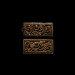 Chinese Ordos Gilt Plaque Pair with Dragons