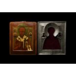 Russian Icon of Saint Nicholas and Separate Silver Cover
