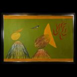 Indian Swaminathan 'Bird and Mountain' Oil Painting on Canvas