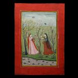 Indian Kangra School Painting of Two Maidens in Spring