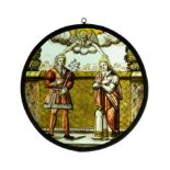 Medieval Stained Glass Window with Blessing from an Angel