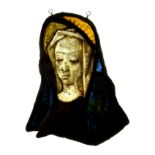 Medieval Head of Virgin Mary Stained Glass Window Panel