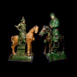 Chinese Ming Horse and Rider Ridge Tile Pair