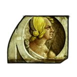 Medieval Stained Glass Window with Bust of a Woman